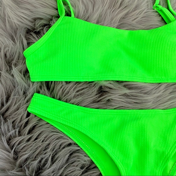 Neon Green Ribbed Bikini NWT - Picture 7 of 8
